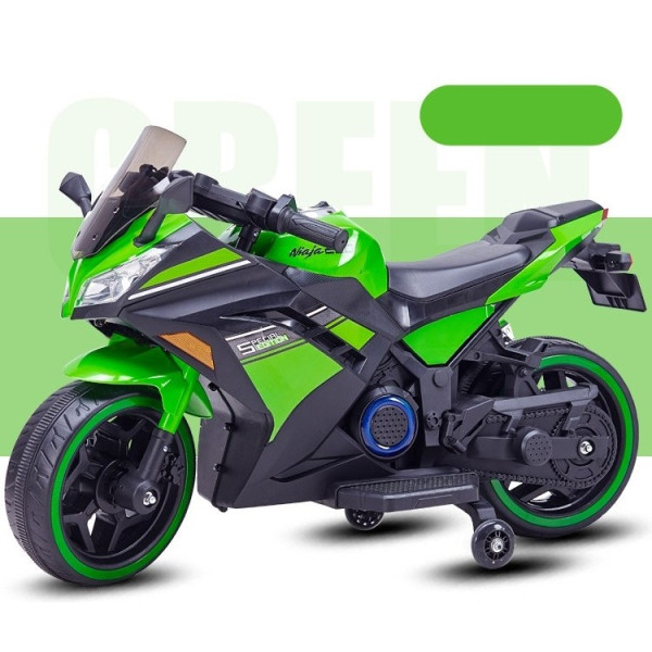 Акумулаторен мотор Kawasaki Ninja с меки гуми и кожена седалка 12V