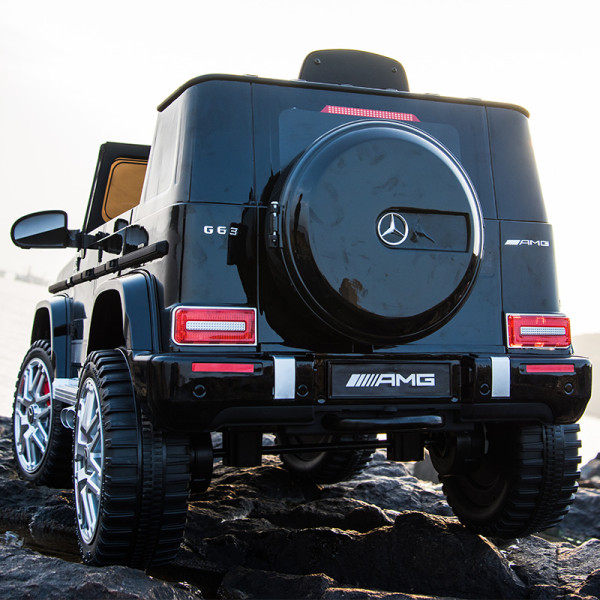 NEW Акумулаторен джип Mercedes G63 с отварящи се врати, меки гуми и кожена седалка 4x4