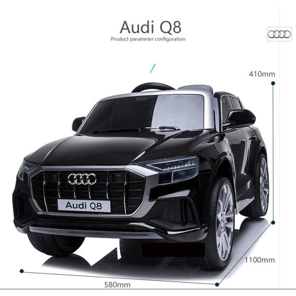 Акумулаторен джип Audi Q8 с меки гуми и кожена седалка 12V