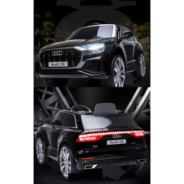 Акумулаторен джип Audi Q8 с меки гуми и кожена седалка 12V