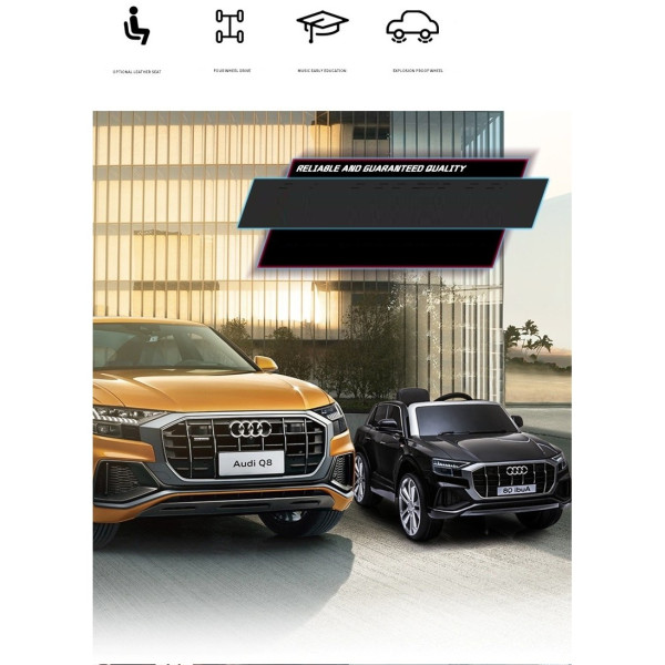 Акумулаторен джип Audi Q8 с меки гуми и кожена седалка 12V