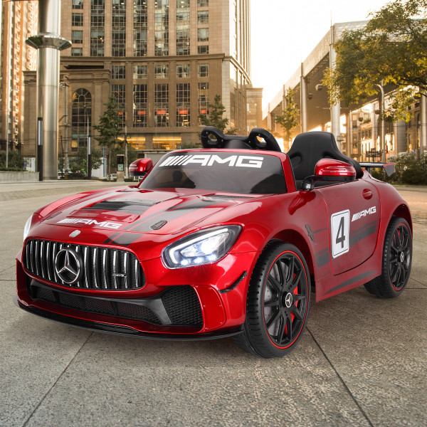 Акумулаторна кола Mercedes Benz GT4 AMG с кожена седалка 12V