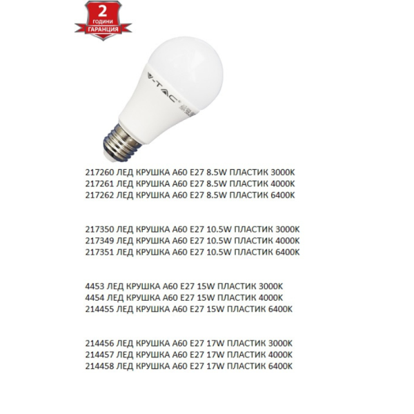 Енергоспестяващи LED крушки V-TAC E27 1