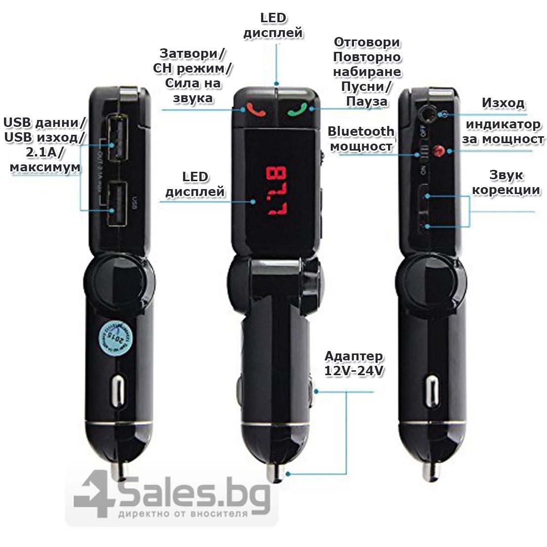 Блутут за кола (MP3player FM предавател зарядно USB и Bluetooth) HF4 9