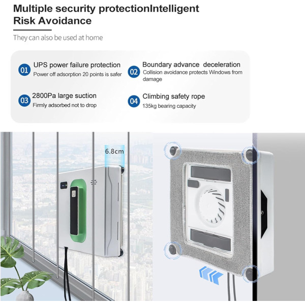 Робот за почистване на прозорци Voltz OV51005А, 72W, всумак. мощност-2500Ра, Wi-Fi, 2 дюзи, контейнер 40мл