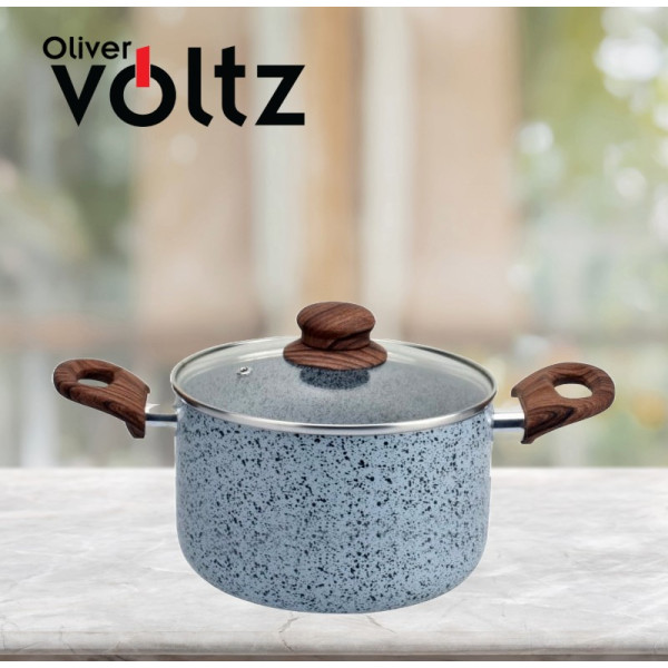 Тенджера Voltz OV51318J20D, OV51318J22D, OV51318J24D Siena, Дълбока, Мраморно каменно керамично покритие, Светло сив 4