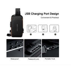 Мъжка чанта за през рамо, Crossbody, с USB поддръжка за зареждане, джоб против кражба, водоустойчивa