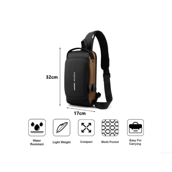 Мъжка чанта за през рамо, Crossbody, с USB поддръжка за зареждане, джоб против кражба, водоустойчивa 3