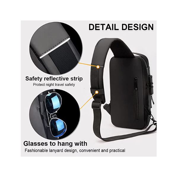 Мъжка чанта за през рамо, Crossbody, с USB поддръжка за зареждане, джоб против кражба, водоустойчивa