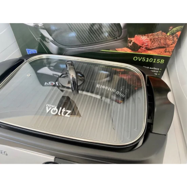 Електрическа скара Voltz OV51015B с капак, 2000W, плоча с 2 зони на печене, черна 3