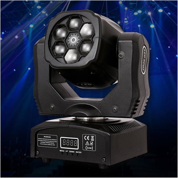Преносими LED сценични светлини с движеща се глава и управление (6x12W + лазер) 7