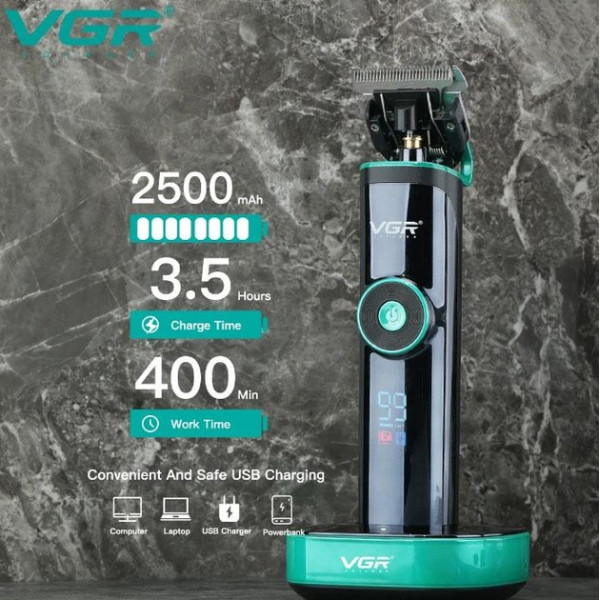Безжична машинка за подстригване VGR V-671 с цифров дисплей, 2500 mAh батерия и мощен ротационен мотор 3
