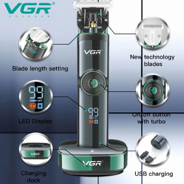 Безжична машинка за подстригване VGR V-671 с цифров дисплей, 2500 mAh батерия и мощен ротационен мотор