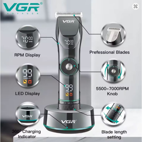 Професионална акумулаторна машинка за подстригване VGR V-256 с LCD дисплей, регулируема скорост и дълъг живот на батерията 3
