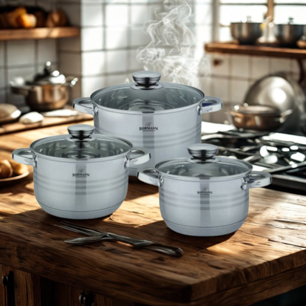 Комплект тенджери от неръждаема стомана Bohmann BH 71241-6 – Класика и удобство за всяка кухня (6 части)