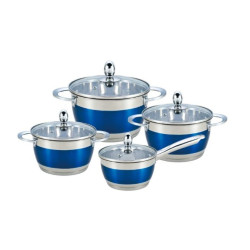 Комплект тенджери Bohmann BH 1818-08-AL – 8 части от висококачествена неръждаема стомана в елегантен син дизайн