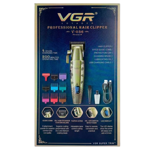 Професионална машинка за подстригване VGR V-036 с мощен мотор, титаниеви ножове и батерия 2600mAh 5