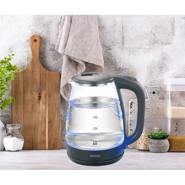 Стъклена електрическа кана Termomax TK3066, 1500W, 1.8 л. 5