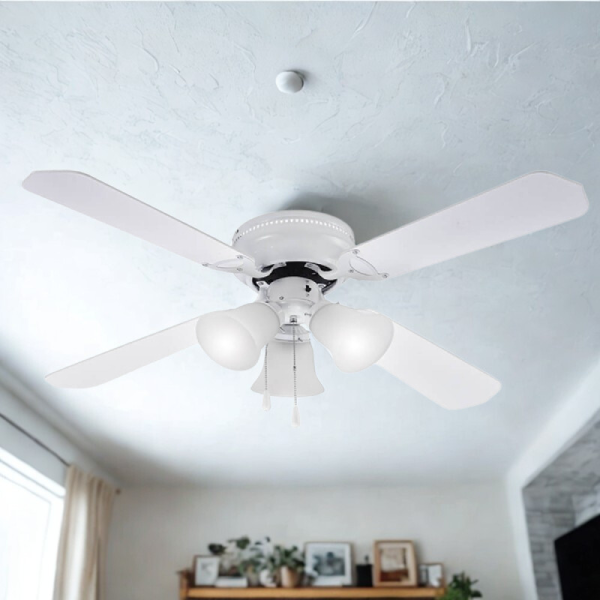 Таванен вентилатор с осветление Muhler MCF4262W N – 107 см, 4 перки, 3xE27, 55W, MDF