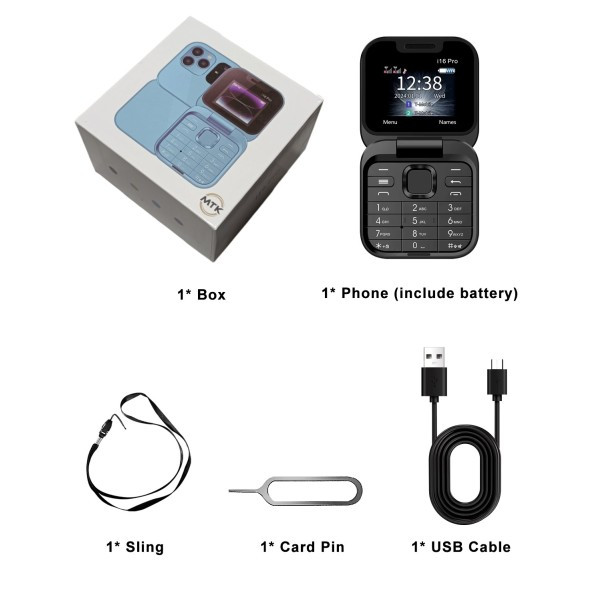 Сгъваем мобилен телефон i16 Pro – 2 SIM, камера, фенерче, FM радио 3