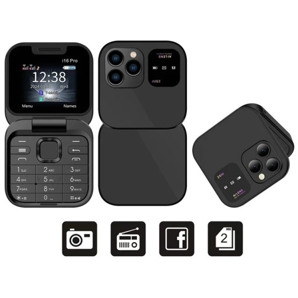 Сгъваем мобилен телефон i16 Pro – 2 SIM, камера, фенерче, FM радио 6