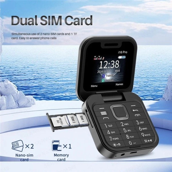 Сгъваем мобилен телефон i16 Pro – 2 SIM, камера, фенерче, FM радио 7