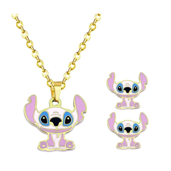 Детско колие Stitch с метална висулка, позлатена верижка 6