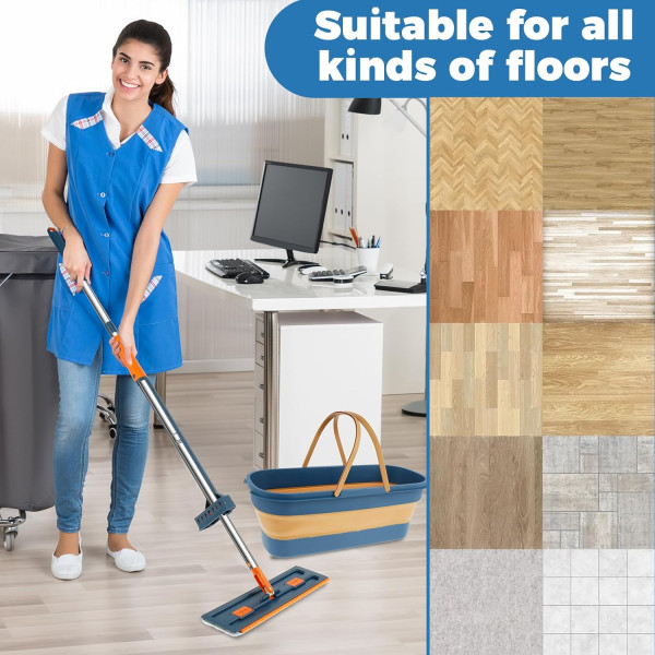 Комплект моп с 360° въртене и сгъваема кофа – Професионално и безконтактно почистване у дома