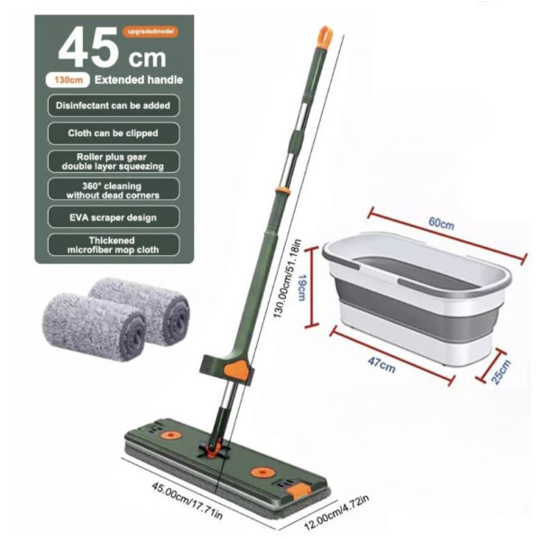 Комплект моп с 360° въртене и сгъваема кофа – Професионално и безконтактно почистване у дома
