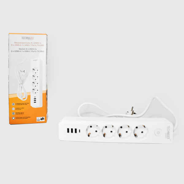 Разклонител с  4 гнезда, 3хUSB + type C 6