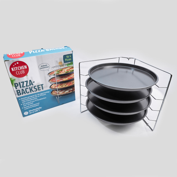 Комплект тави за печене на пица с хромирана метална стойка