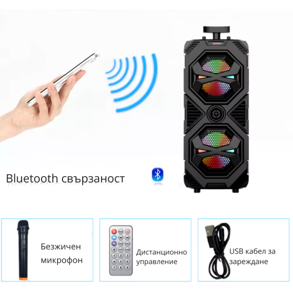 Висококачествена тонколона с микрофон 8"х2 ZQS8212 1 — 4sales Висококачествена тонколона с микрофон 8"х2 ZQS8212 1