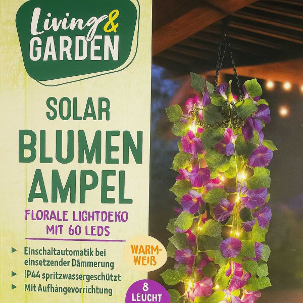Соларна висяща саксия с вградено LED осветление – 60 топло бели LED светлини, Living & Garden 5