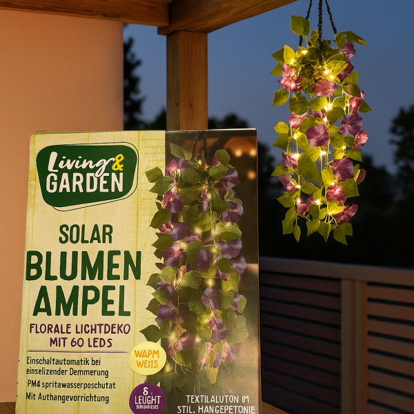 Соларна висяща саксия с вградено LED осветление – 60 топло бели LED светлини, Living & Garden 2