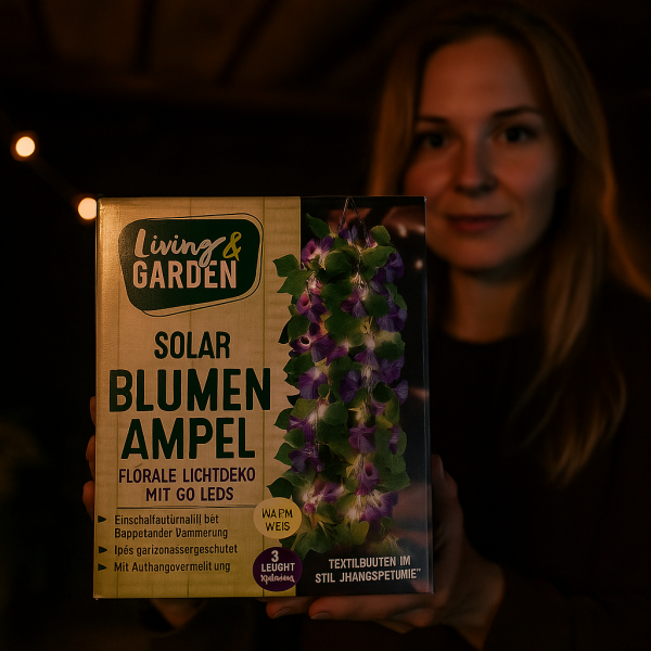 Соларна висяща саксия с вградено LED осветление – 60 топло бели LED светлини, Living & Garden