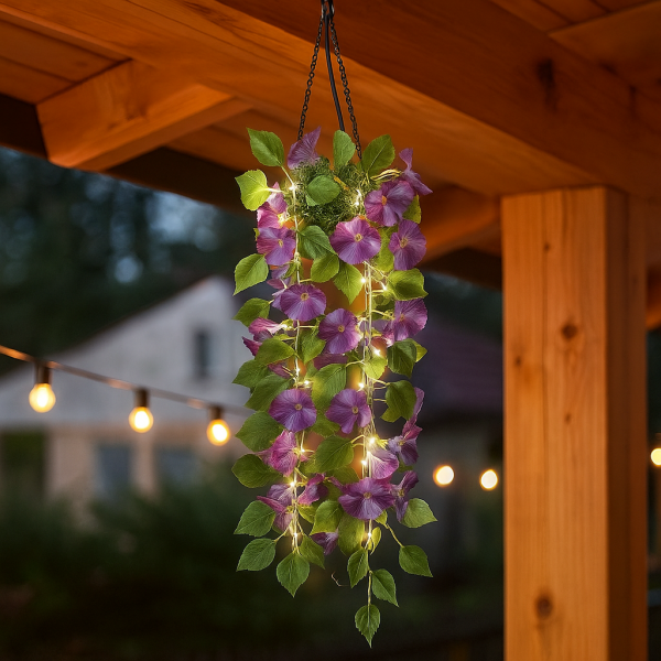 Соларна висяща саксия с вградено LED осветление – 60 топло бели LED светлини, Living & Garden 1