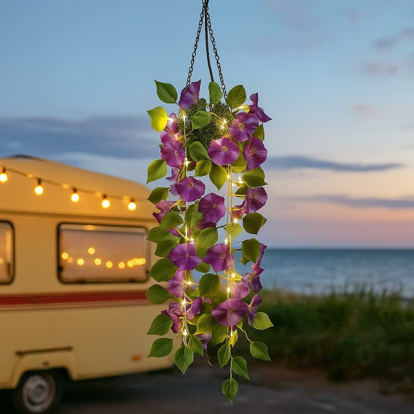Соларна висяща саксия с вградено LED осветление – 60 топло бели LED светлини, Living & Garden 7
