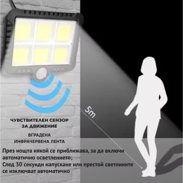 Соларен LED прожектор с датчик за движение - H LED27