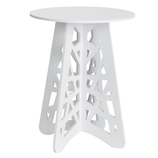 Стилна кръгла холна маса с ажурни крака и бял елегантен акцент