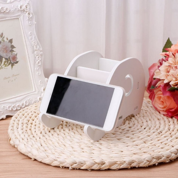 Поставка за съхранение на училищни и офис консумативи – Органайзер с държач за химикалки и телефон във формата на слон