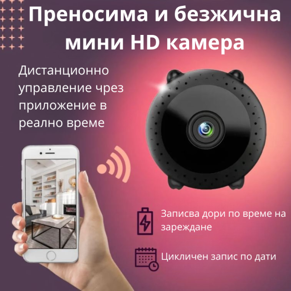 Преносима и безжична мини HD камера за тайно наблюдение с Wi-Fi връзка IP31B 1