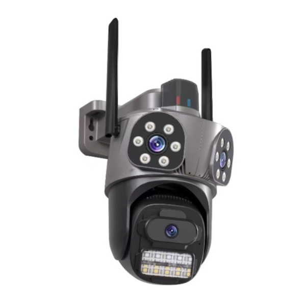 Тройна външна WiFi камера 9MP с аларма, 24 диода, iCSee, 64GB памет, 3008 2
