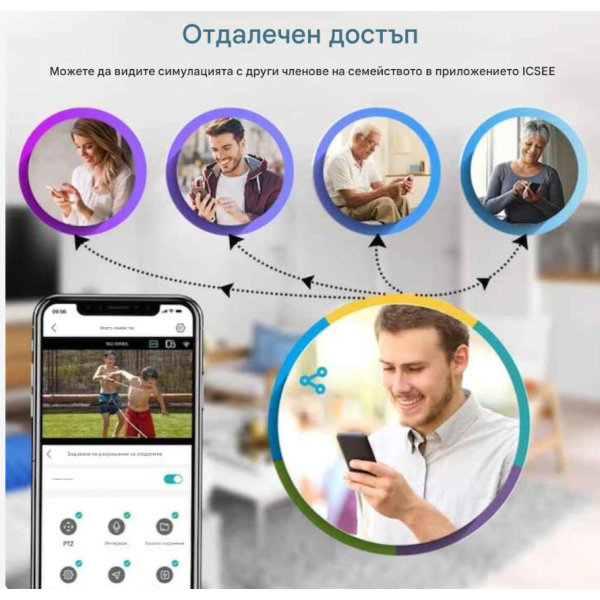 Тройна външна WiFi камера 9MP с аларма, 24 диода, iCSee, 64GB памет, 3008
