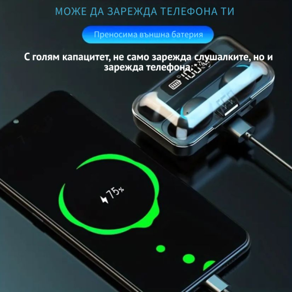 Bезжични bluetooth слушалки TWS – 9D Стерео спортни слушалки с кутия за зареждане и микрофон BTH-F9-5 EP27E 3
