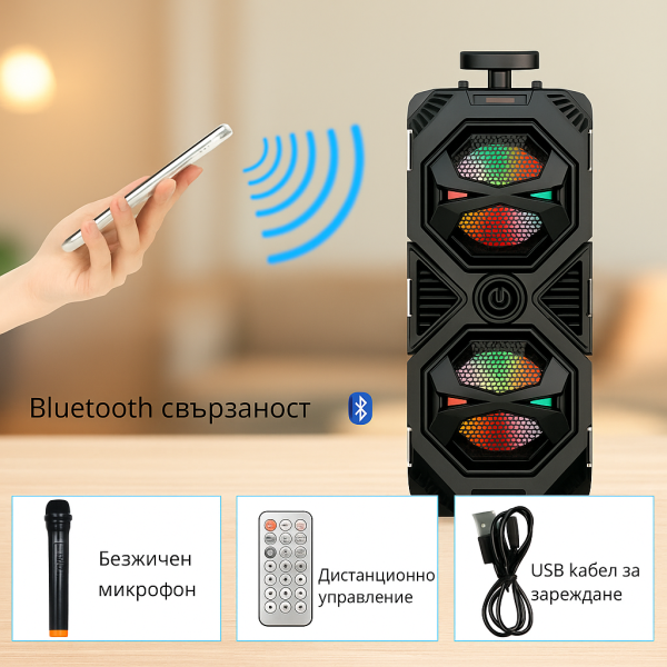 Висококачествена тонколона с микрофон 8"х2 ZQS8212 6 — 4sales Висококачествена тонколона с микрофон 8"х2 ZQS8212 6