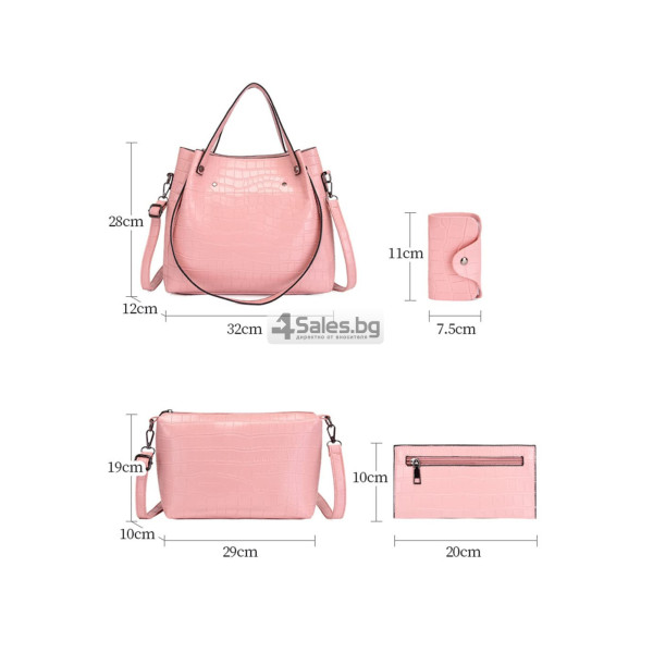 Комплект от дамски чанти в черен цвят, с кроко ефект, Bag112