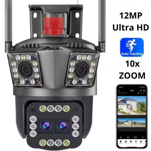 Тройна Smart WiFi безжична IP камера с 12MP и нощно виждане