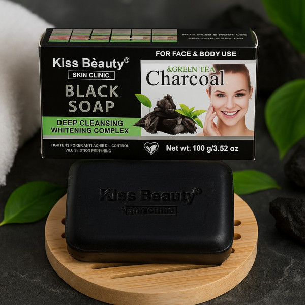 Сапун за лице и тяло с активен въглен и зелен чай – Kiss Beauty Black Soap 1