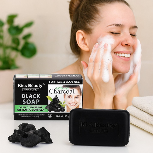 Сапун за лице и тяло с активен въглен и зелен чай – Kiss Beauty Black Soap