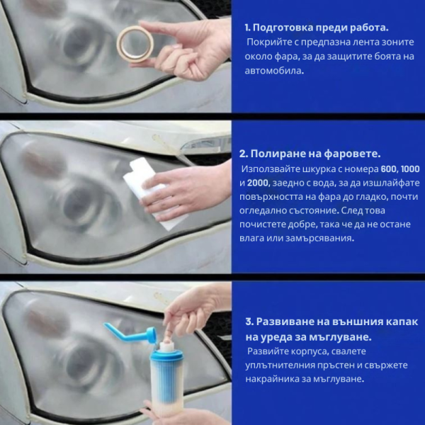 Комплект за нано покритие и възстановяване на фарове 3